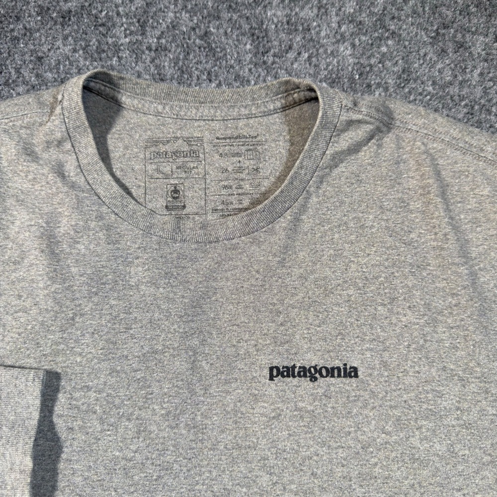 Patagonia Responsibli-Tee Men's Large P-6 Logo Gray Long Sleeve Graphic T-Shirt